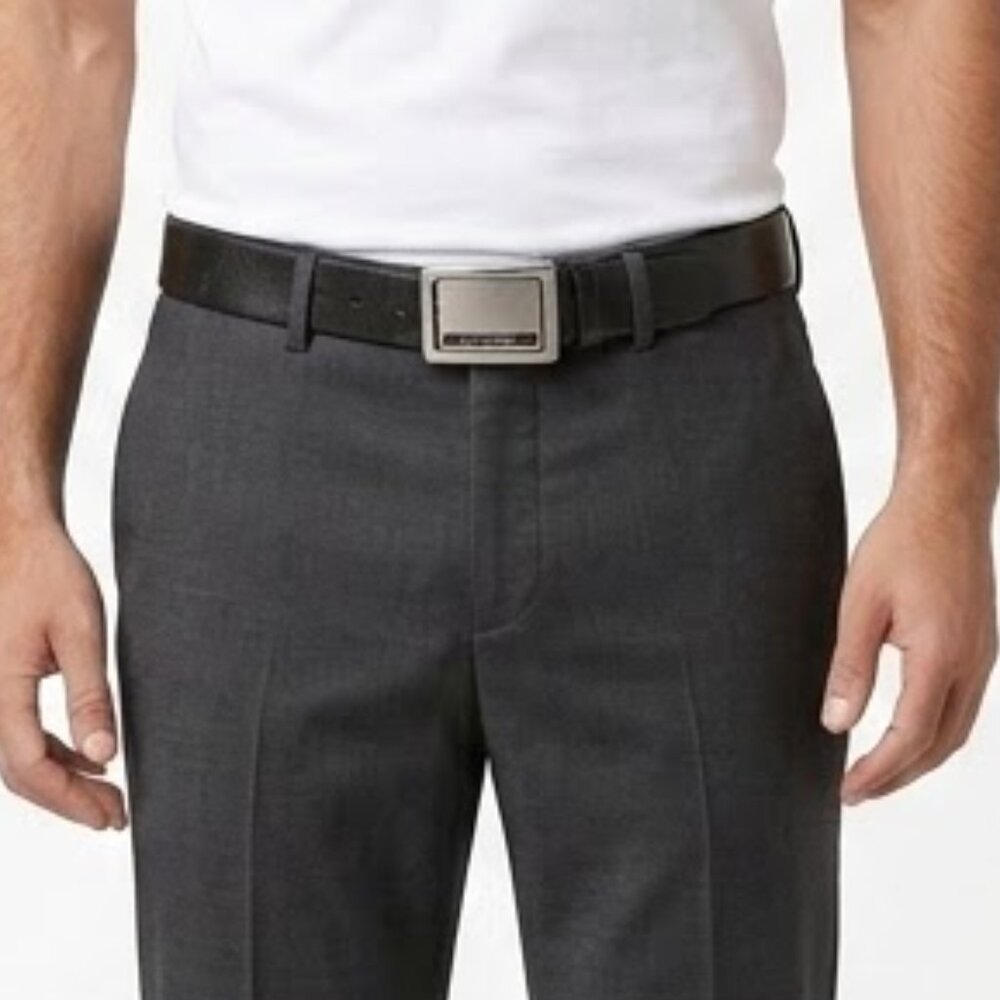 Calvin Klein Reversible Leather Belt Black Silver Plaque Buckle Size 32